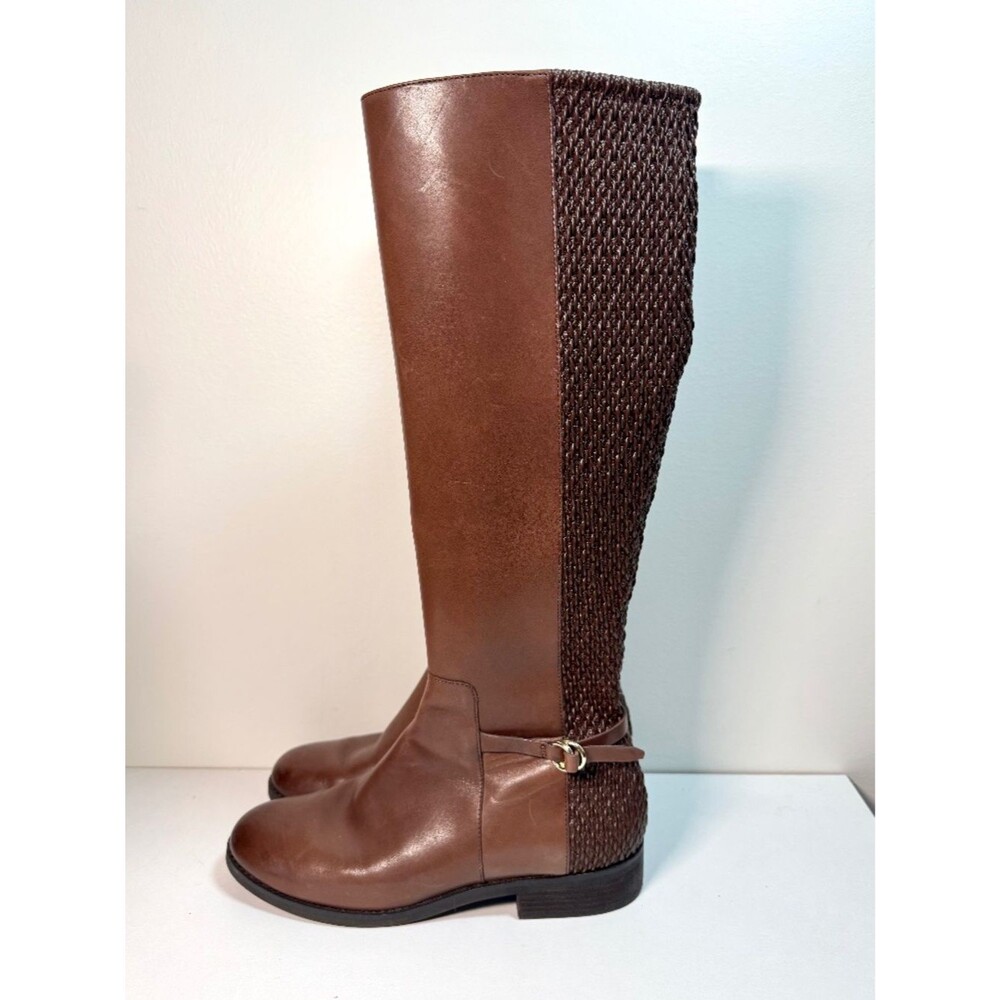 Cole Haan Brown Leather Woven Knee High "Isabell" Riding Boots | Size 7.5